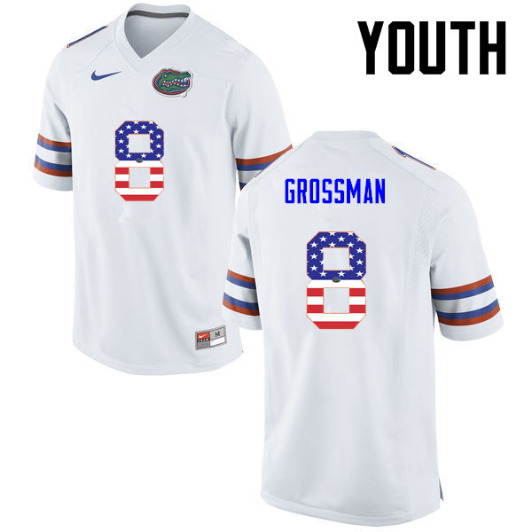Youth Florida Gators #8 Rex Grossman College Football USA Flag Fashion Jerseys-White